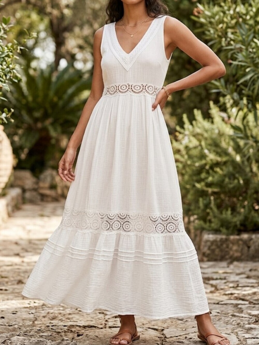 Sanctuary White Lace-Trim Midi Dress XS